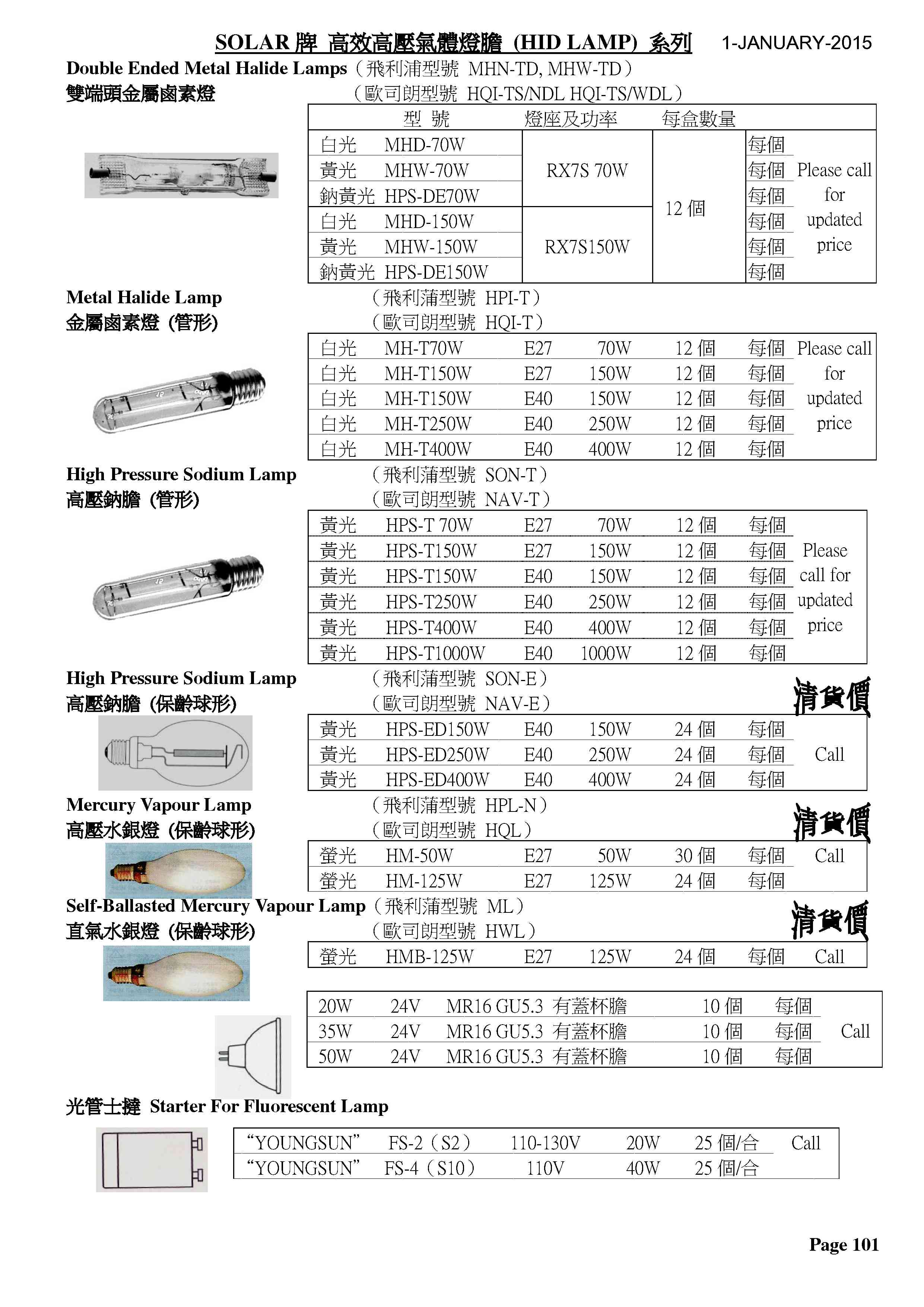 P101 - SOLAR牌 高效高壓氣體燈膽 (HID LAMP)1